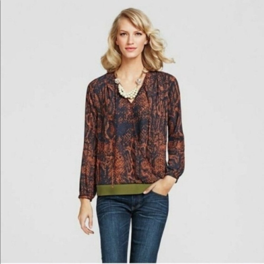 Cabi #101 Border Wrap Python Print L/S Blouse Med - image 2